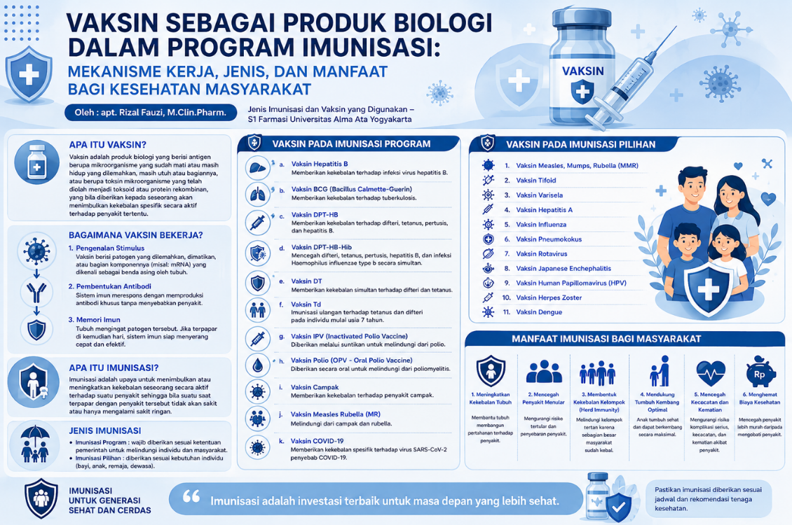 VAKSIN SEBAGAI PRODUK BIOLOGI DALAM PROGRAM IMUNISASI: MEKANISME KERJA, JENIS, DAN MANFAAT BAGI KESEHATAN MASYARAKAT